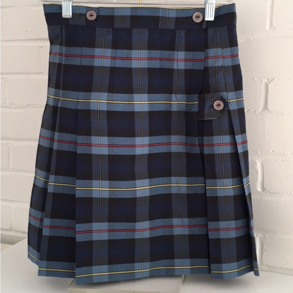 Girls Size 16 Classic Blue Pleated Plaid School Uniform Skirt